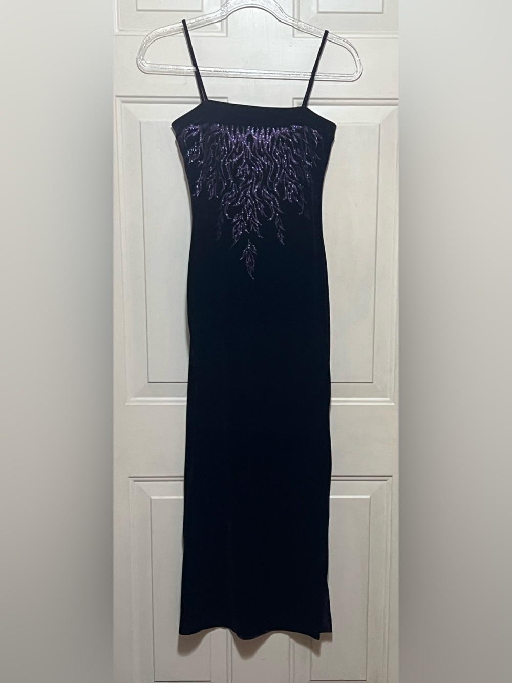 Vintage E♥N♥T Collection Eggplant Purple Velvet Maxi Dress Beaded Size S